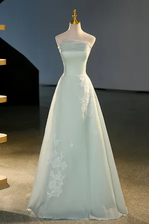 Light Green Strapless Long Lace Prom Dresses, Light Green Lace Formal Graduation Evening Dresses WT1231