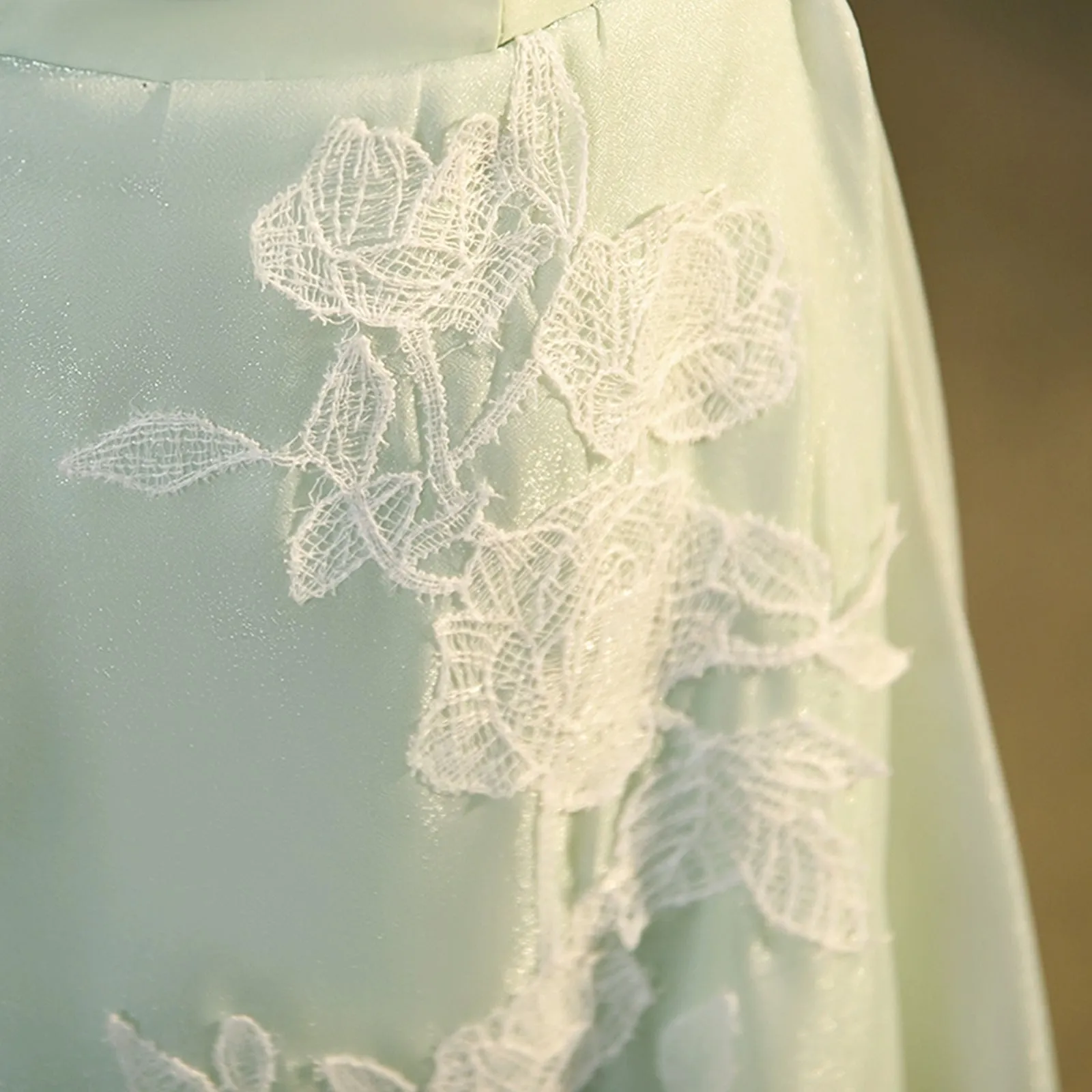 Light Green Strapless Long Lace Prom Dresses, Light Green Lace Formal Graduation Evening Dresses WT1231