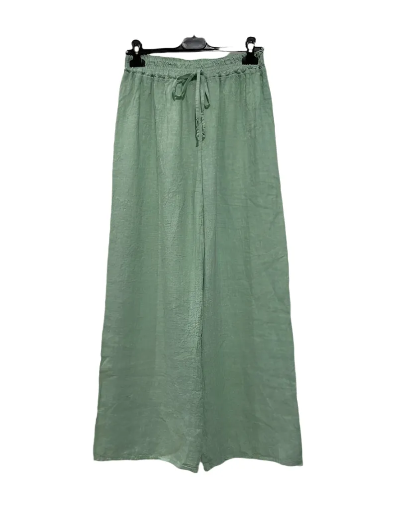 Linen Trousers With Tie Waist Made in Italy One Size