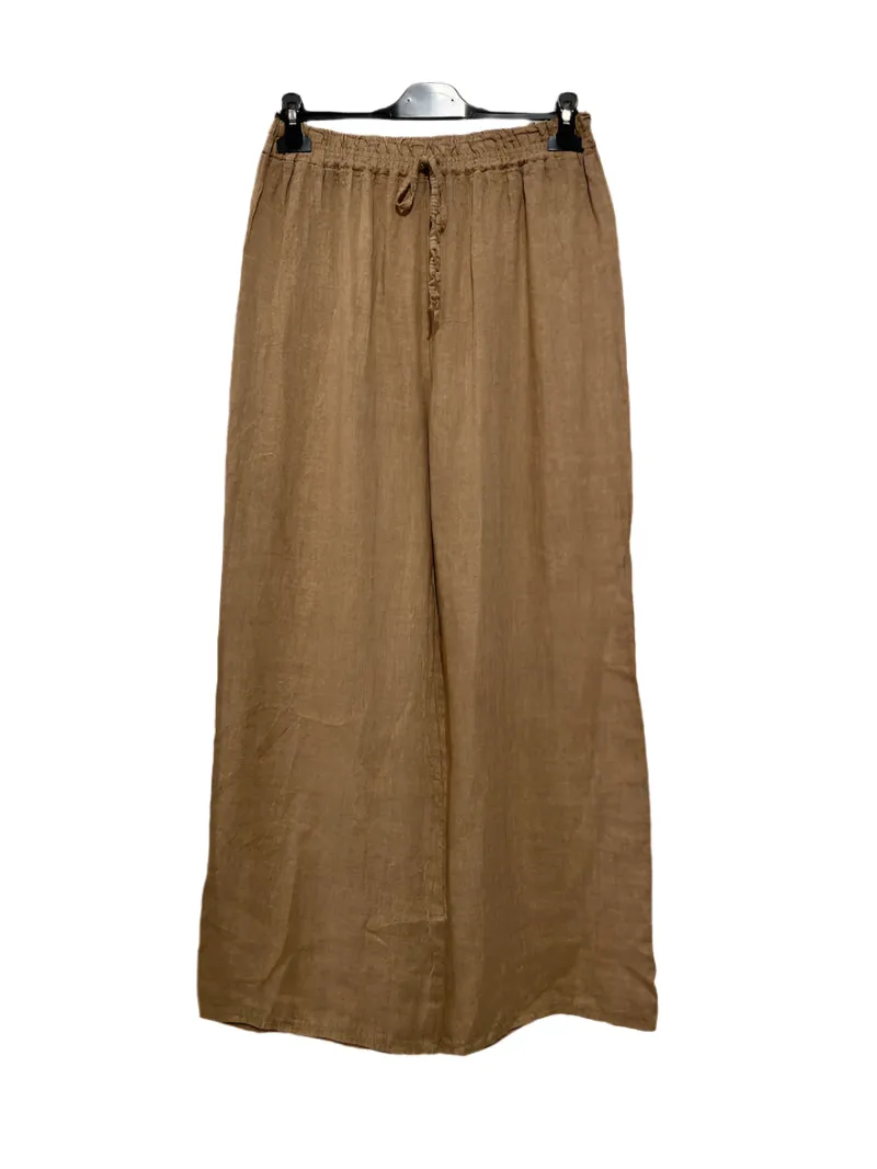 Linen Trousers With Tie Waist Made in Italy One Size