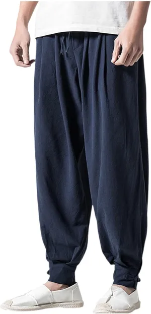 Mens Casual Pants Linen Pants Drawstring Beach Trousers Relaxed-Fit Yoga Pants Soft Elastic Waist Pants