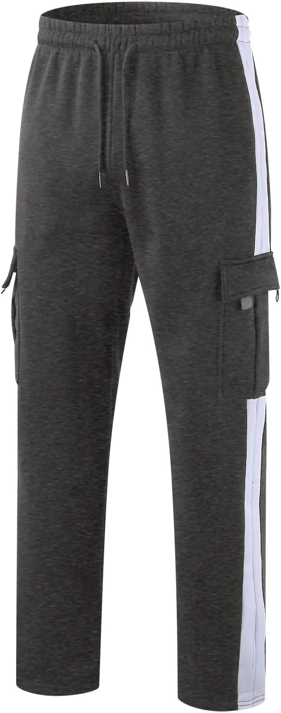 Men's Casual Sweatpants Drawstring Baggy Wide Straight Leg Relaxed Fit Overalls Multi-Pocket Trousers