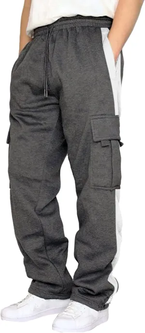 Men's Casual Sweatpants Drawstring Baggy Wide Straight Leg Relaxed Fit Overalls Multi-Pocket Trousers