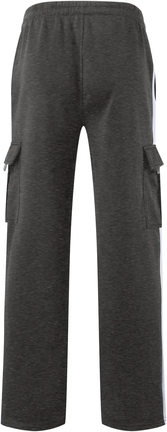 Men's Casual Sweatpants Drawstring Baggy Wide Straight Leg Relaxed Fit Overalls Multi-Pocket Trousers