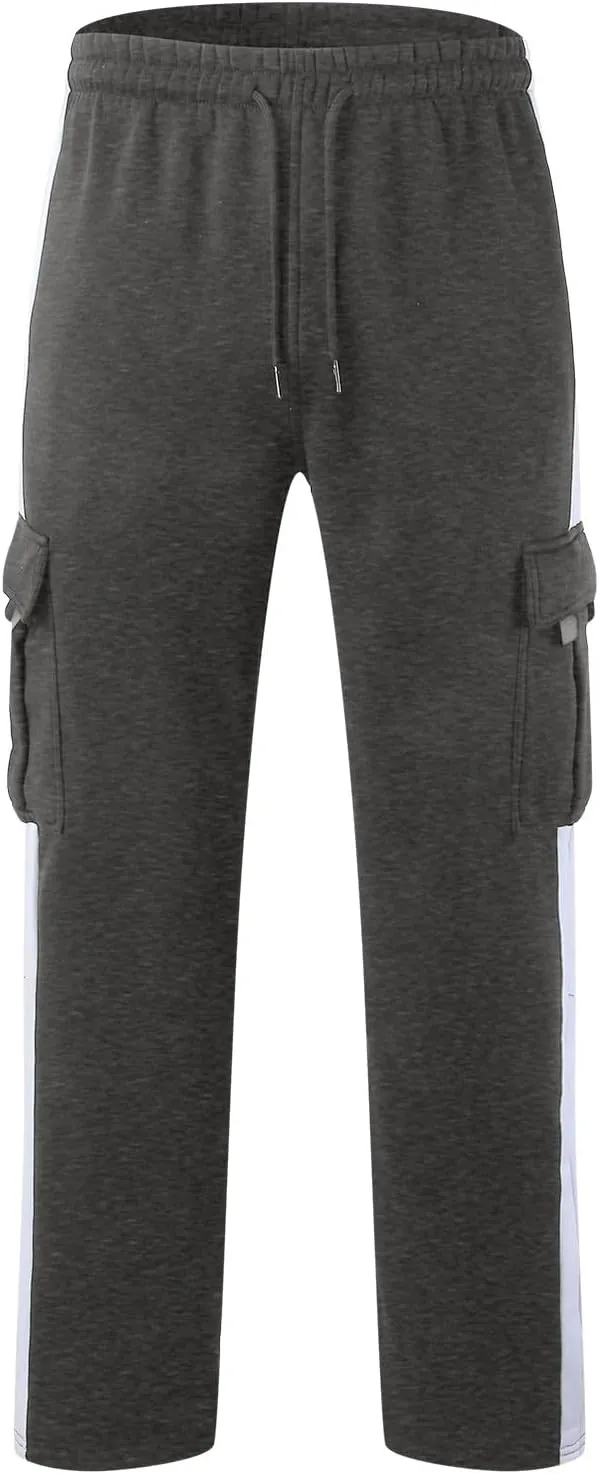 Men's Casual Sweatpants Drawstring Baggy Wide Straight Leg Relaxed Fit Overalls Multi-Pocket Trousers