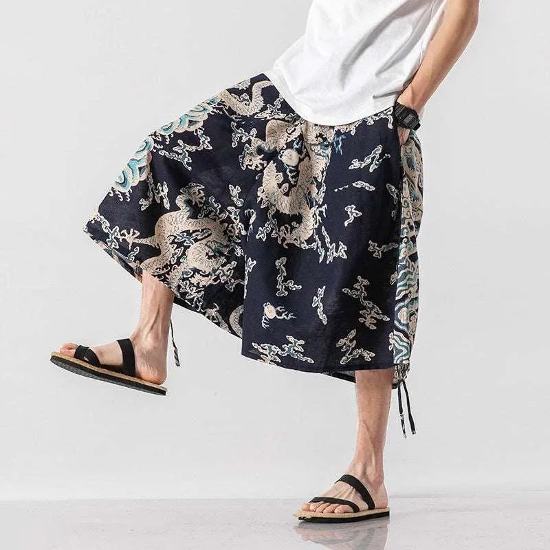 Men's Loose-fit Chinese Style Elephant Flower Beach Pants