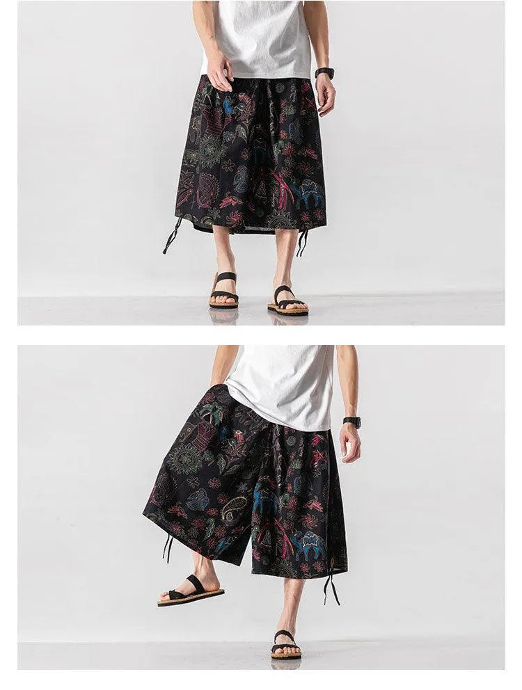 Men's Loose-fit Chinese Style Elephant Flower Beach Pants