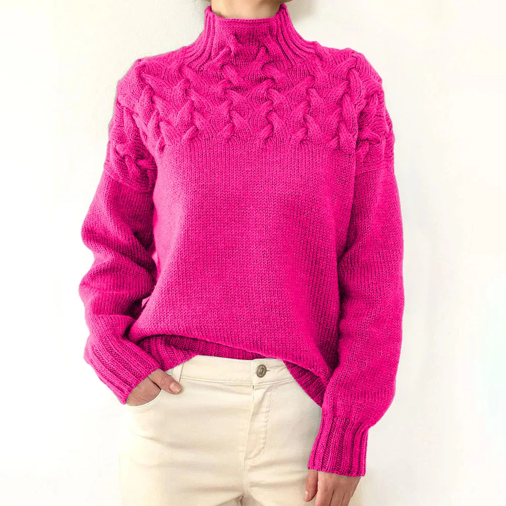 Mock Neck Cable Knitting Pullover Sweater