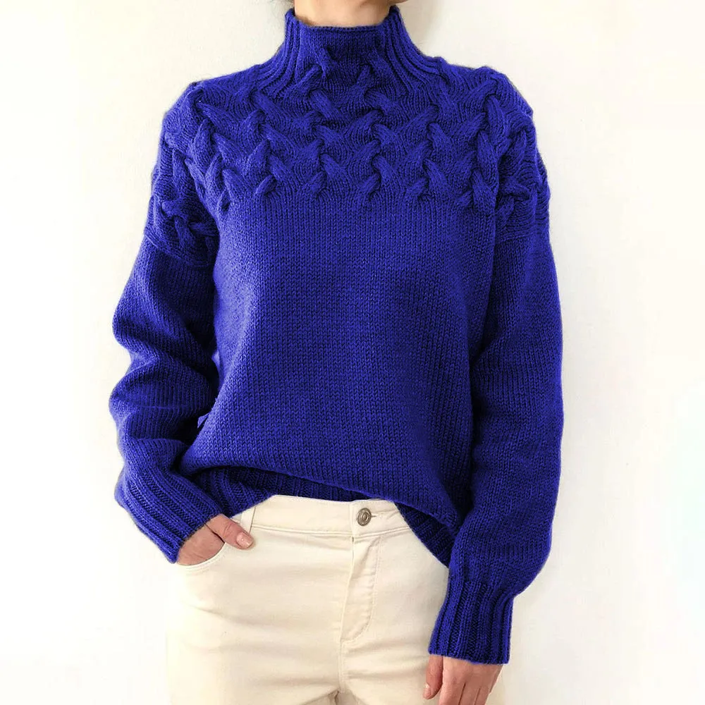 Mock Neck Cable Knitting Pullover Sweater