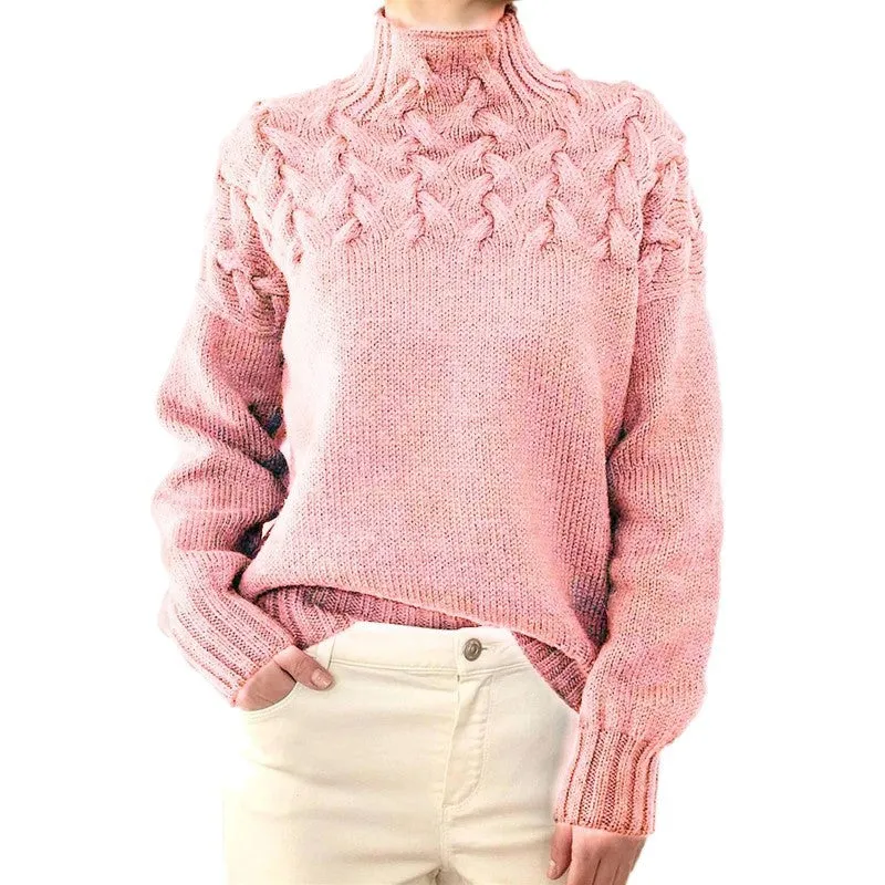 Mock Neck Cable Knitting Pullover Sweater