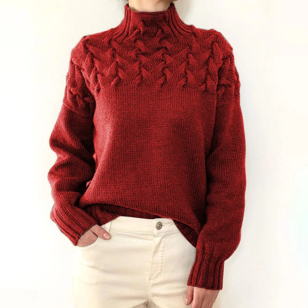 Mock Neck Cable Knitting Pullover Sweater