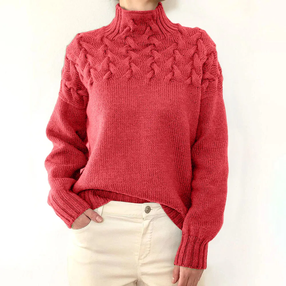 Mock Neck Cable Knitting Pullover Sweater