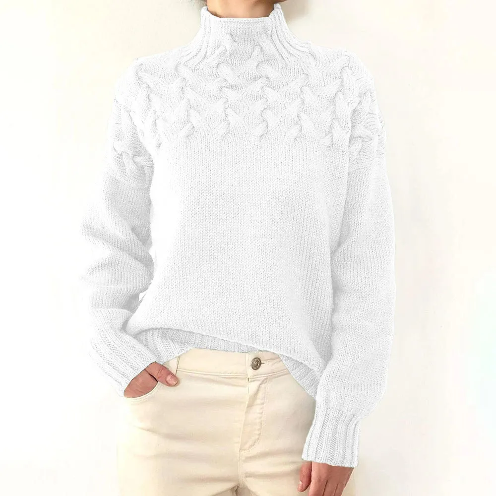 Mock Neck Cable Knitting Pullover Sweater