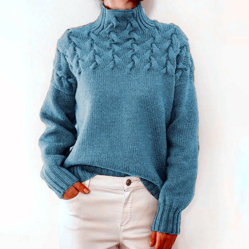 Mock Neck Cable Knitting Pullover Sweater