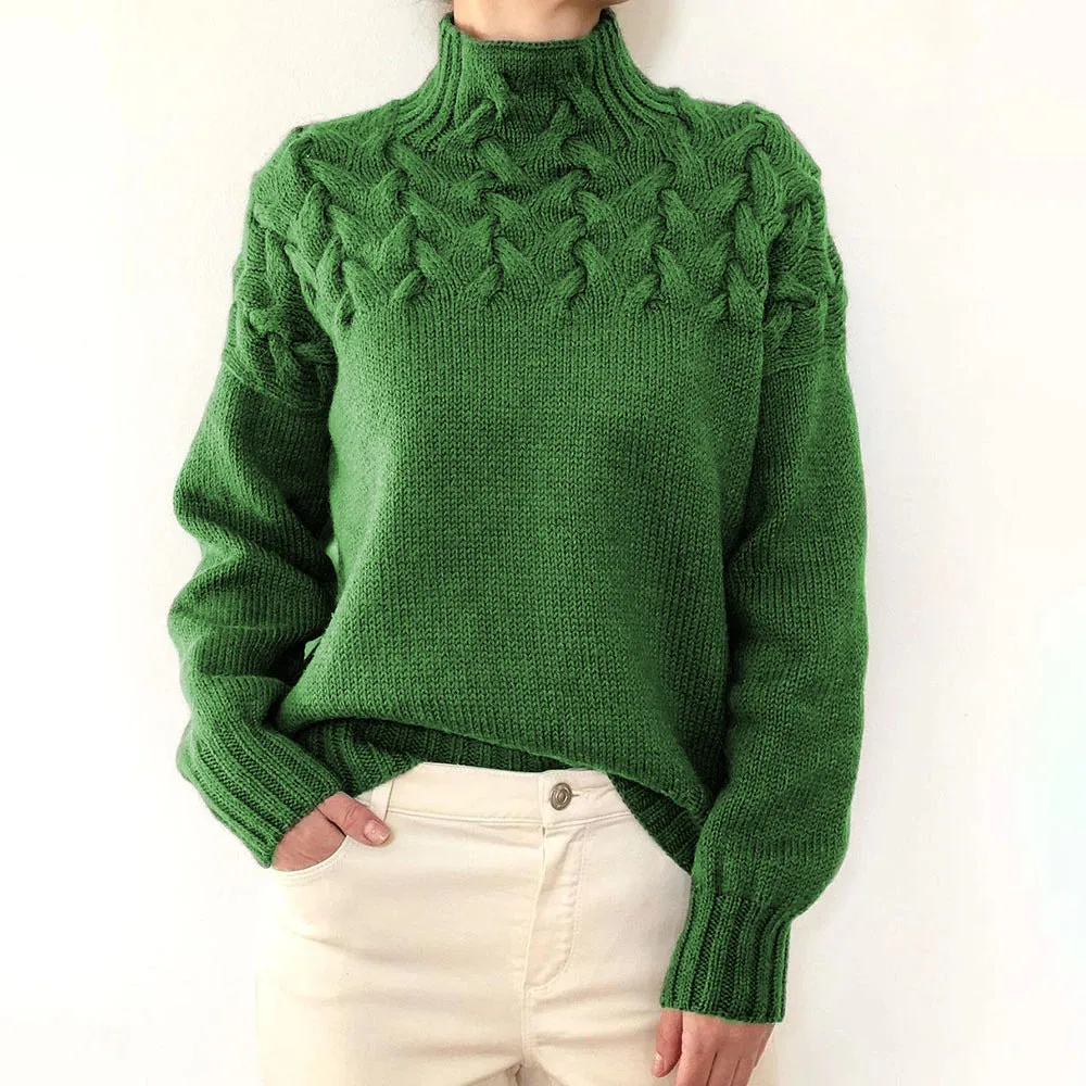 Mock Neck Cable Knitting Pullover Sweater