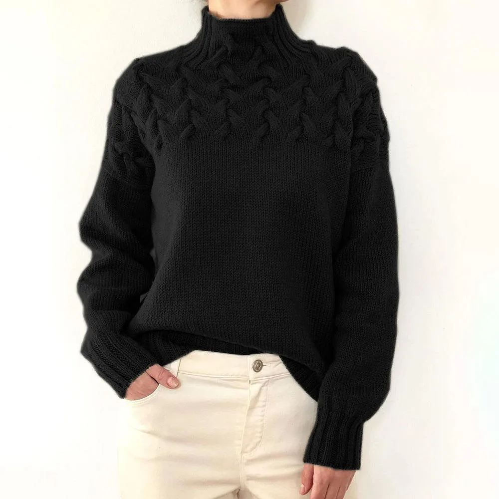 Mock Neck Cable Knitting Pullover Sweater