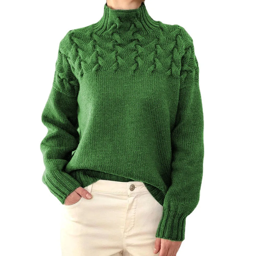 Mock Neck Cable Knitting Pullover Sweater
