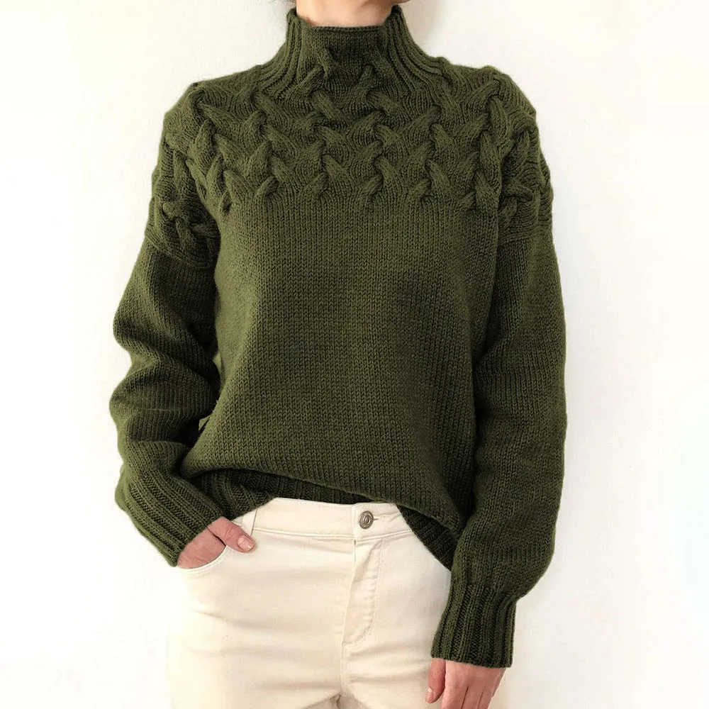 Mock Neck Cable Knitting Pullover Sweater