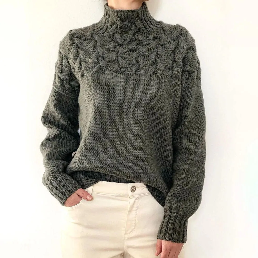 Mock Neck Cable Knitting Pullover Sweater