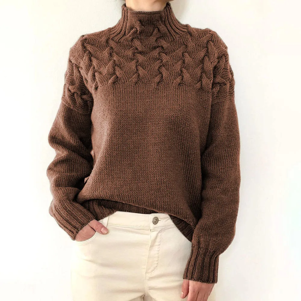 Mock Neck Cable Knitting Pullover Sweater