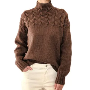 Mock Neck Cable Knitting Pullover Sweater