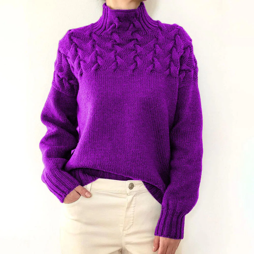 Mock Neck Cable Knitting Pullover Sweater