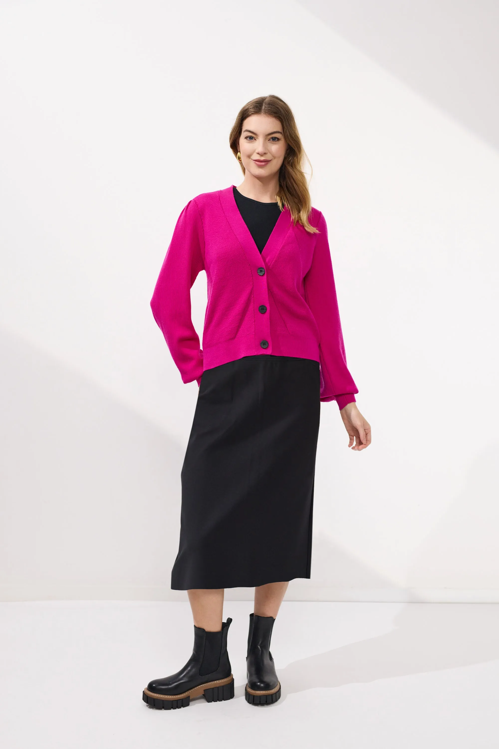 Newport - Pine Merino Cardigan - NP29196 - Bright Pink