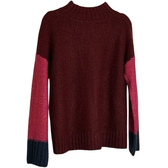 NWT Michael Stars Womens Colorblock Turtleneck Sweater Size S Red Pink & Navy
