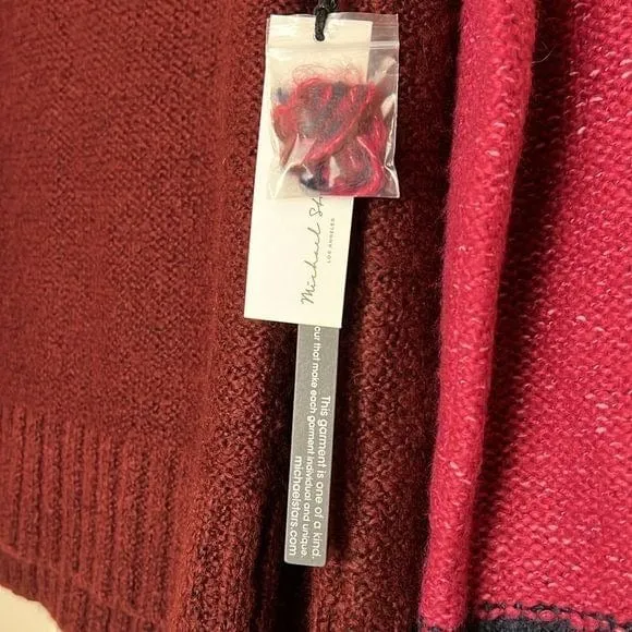 NWT Michael Stars Womens Colorblock Turtleneck Sweater Size S Red Pink & Navy