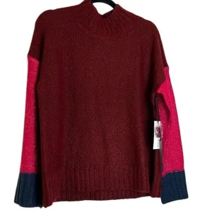 NWT Michael Stars Womens Colorblock Turtleneck Sweater Size S Red Pink & Navy