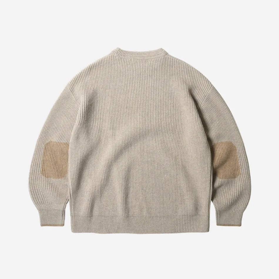 PATCH ROUND PULLOVER KNIT - OATMEAL