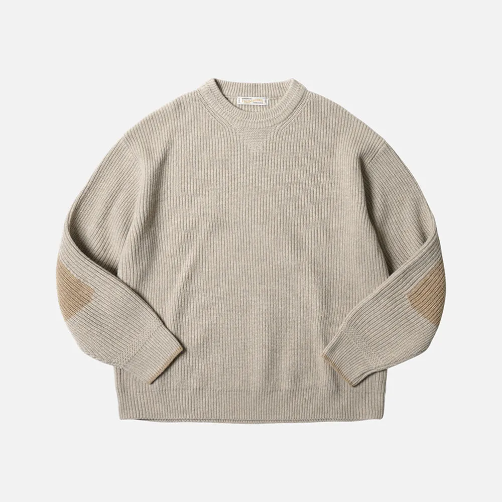 PATCH ROUND PULLOVER KNIT - OATMEAL
