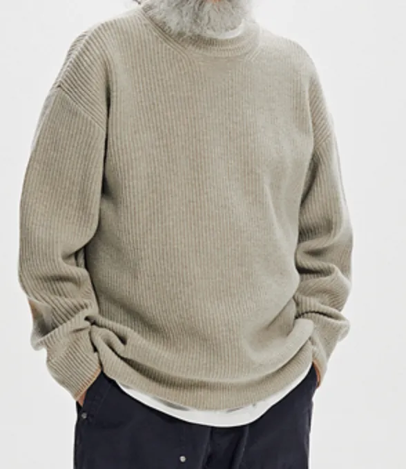 PATCH ROUND PULLOVER KNIT - OATMEAL
