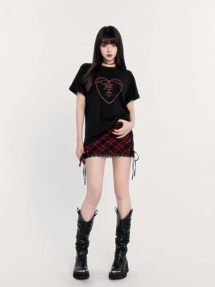 Plaid Lace Up Mini Skirt