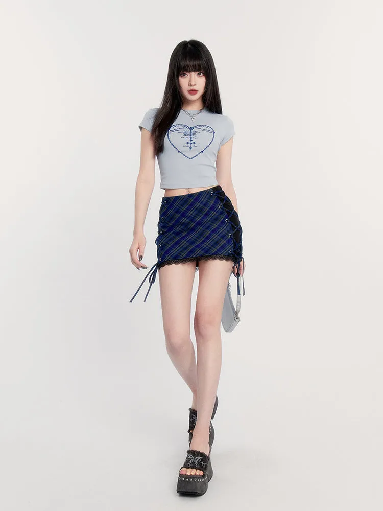 Plaid Lace Up Mini Skirt