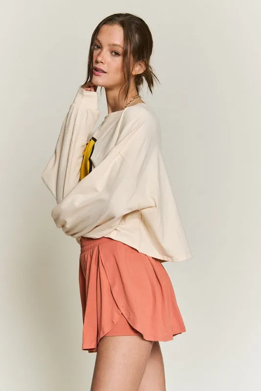 Plus Smiley Face Long Sleeve Graphic Crop Tee