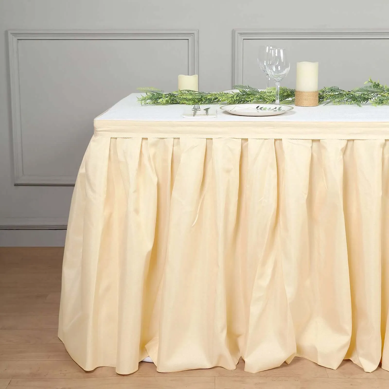 Polyester Table Skirt 17ft Beige - Stylish Pleated Table Cover