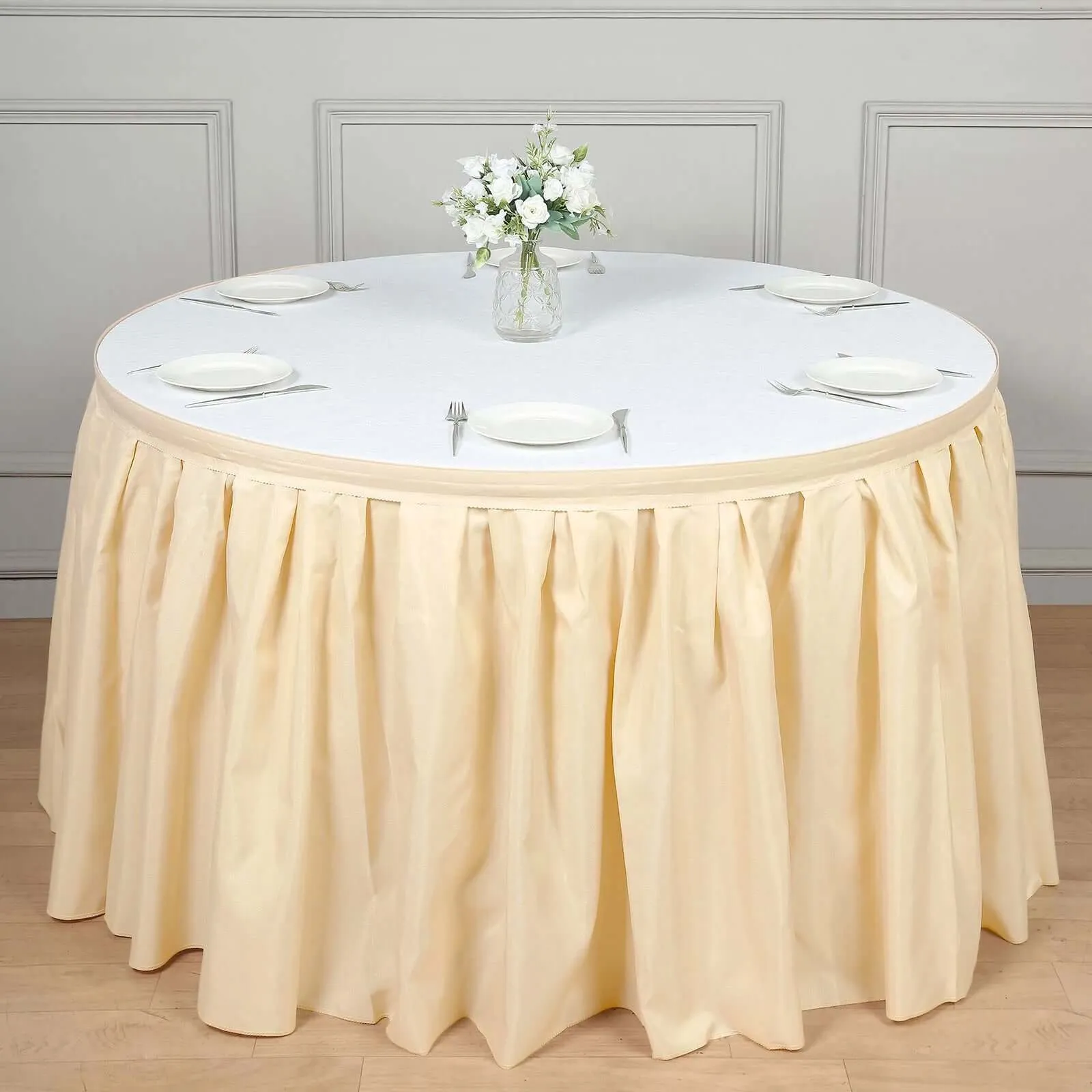 Polyester Table Skirt 17ft Beige - Stylish Pleated Table Cover