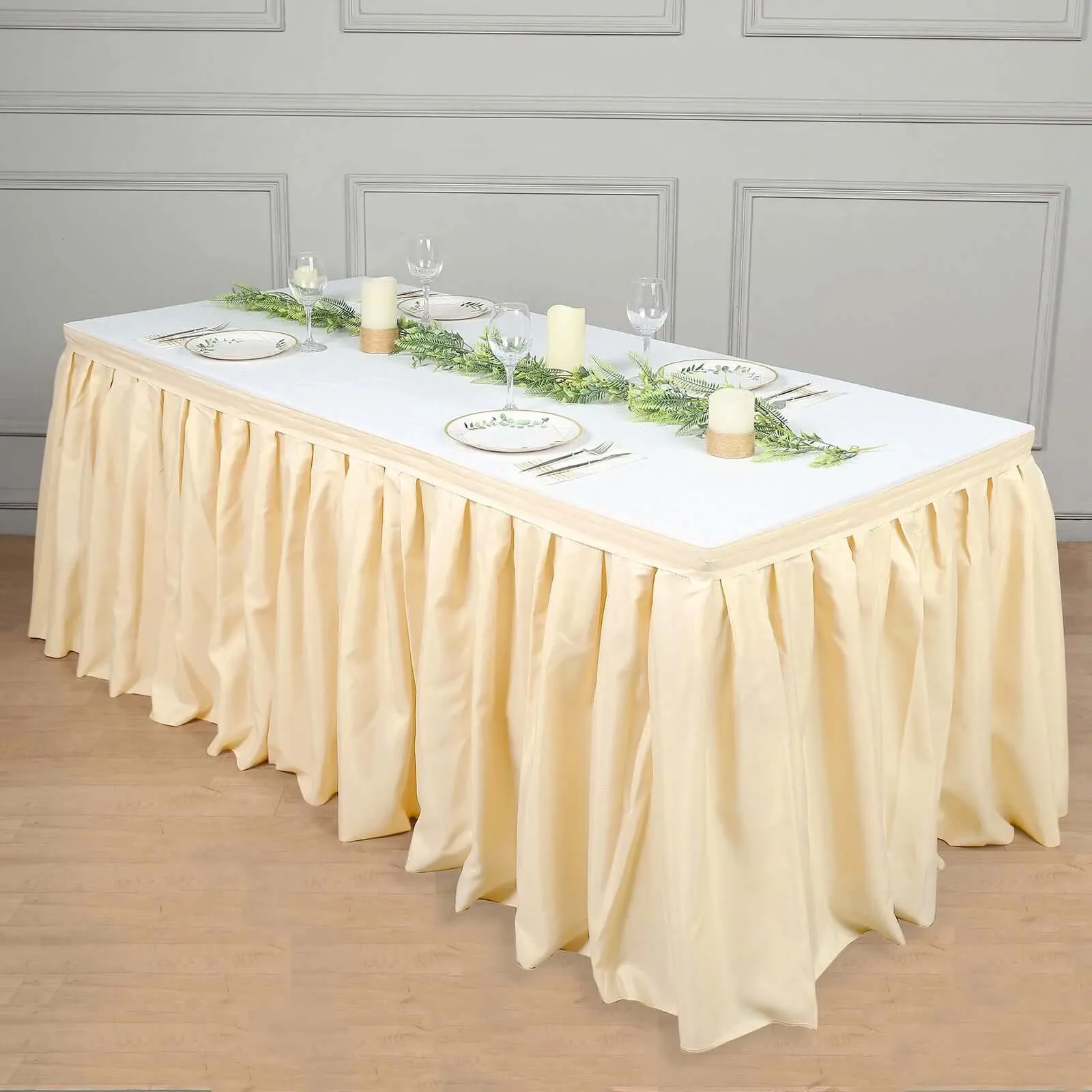 Polyester Table Skirt 17ft Beige - Stylish Pleated Table Cover