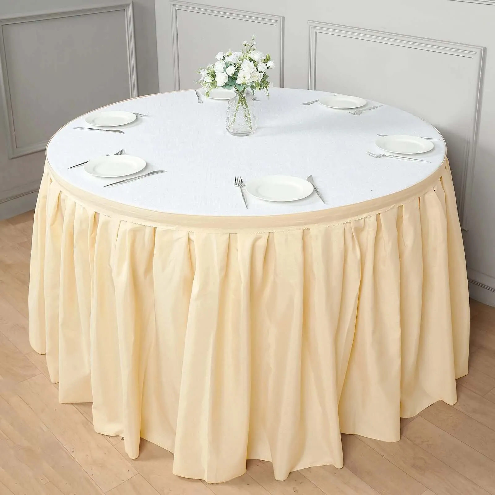 Polyester Table Skirt 17ft Beige - Stylish Pleated Table Cover