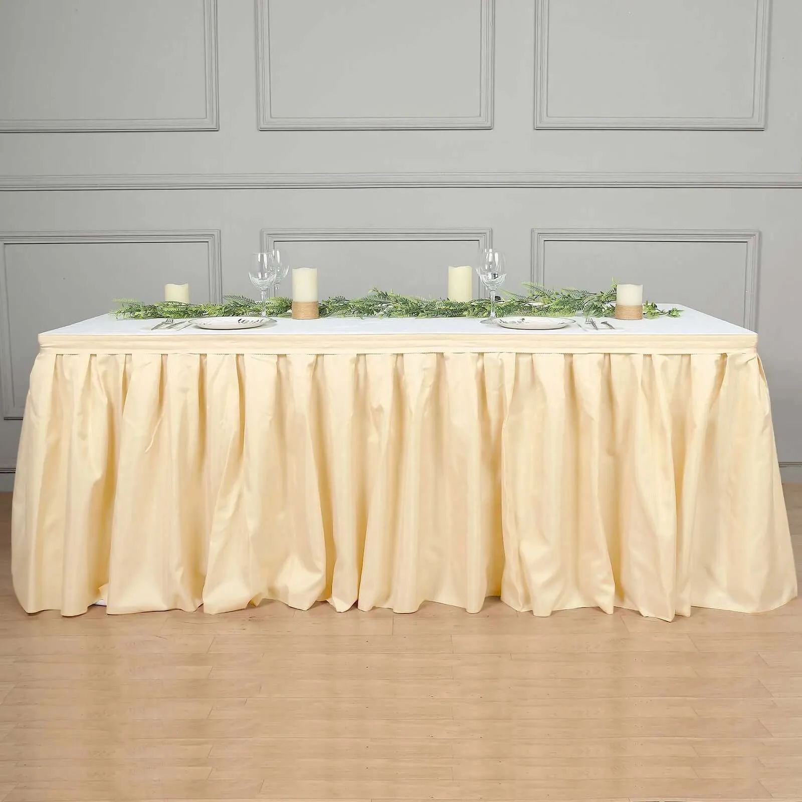 Polyester Table Skirt 17ft Beige - Stylish Pleated Table Cover