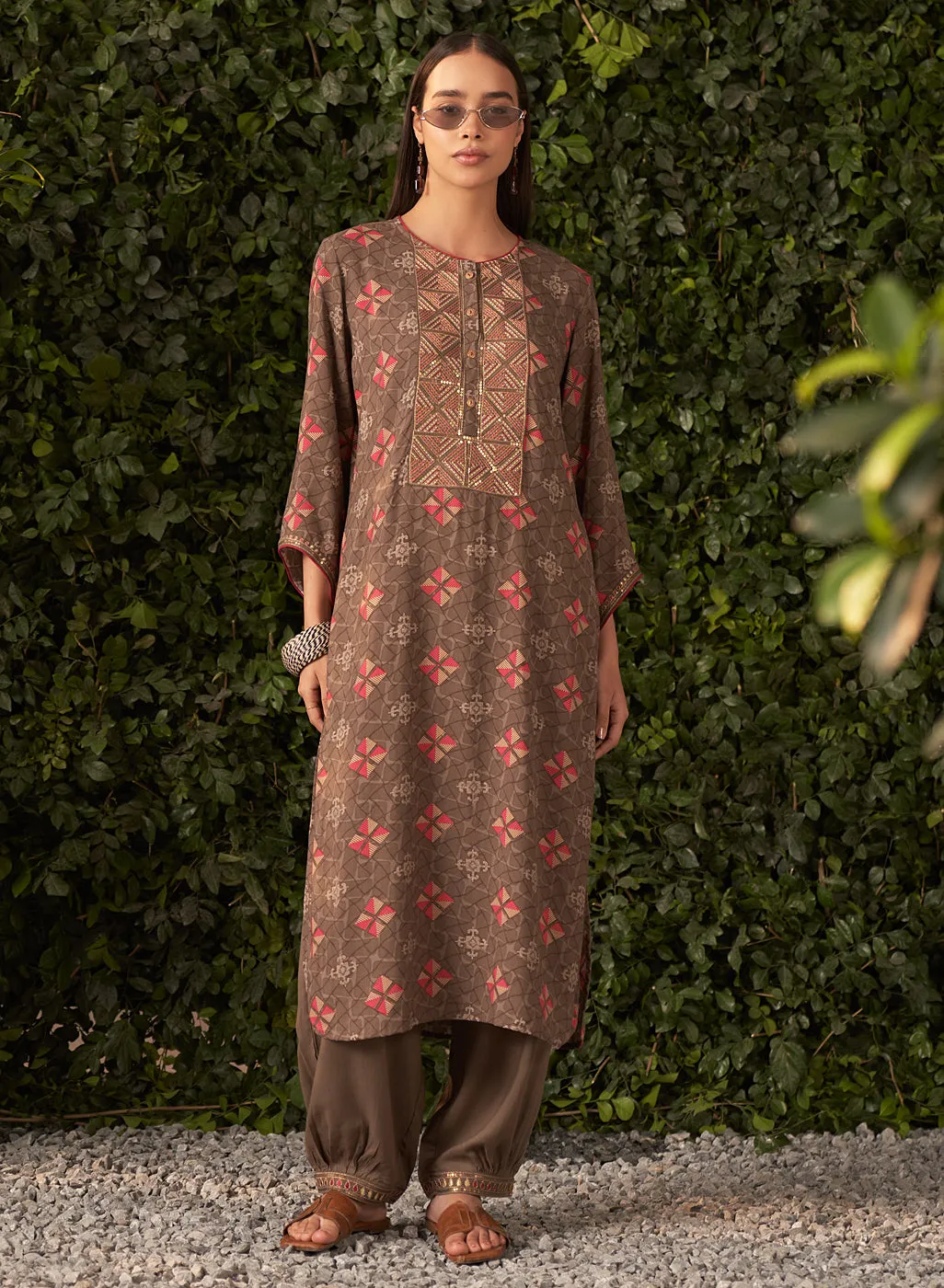 Prisha Brown Printed Rayon Salwar Kurta Set with Dupatta
