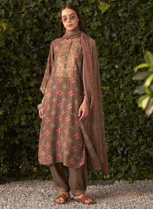 Prisha Brown Printed Rayon Salwar Kurta Set with Dupatta