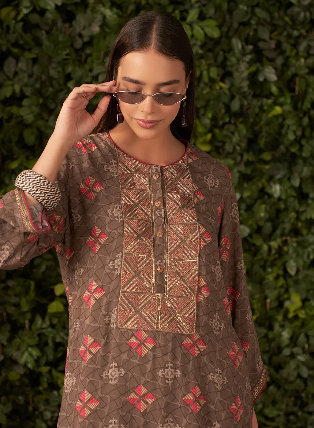 Prisha Brown Printed Rayon Salwar Kurta Set with Dupatta
