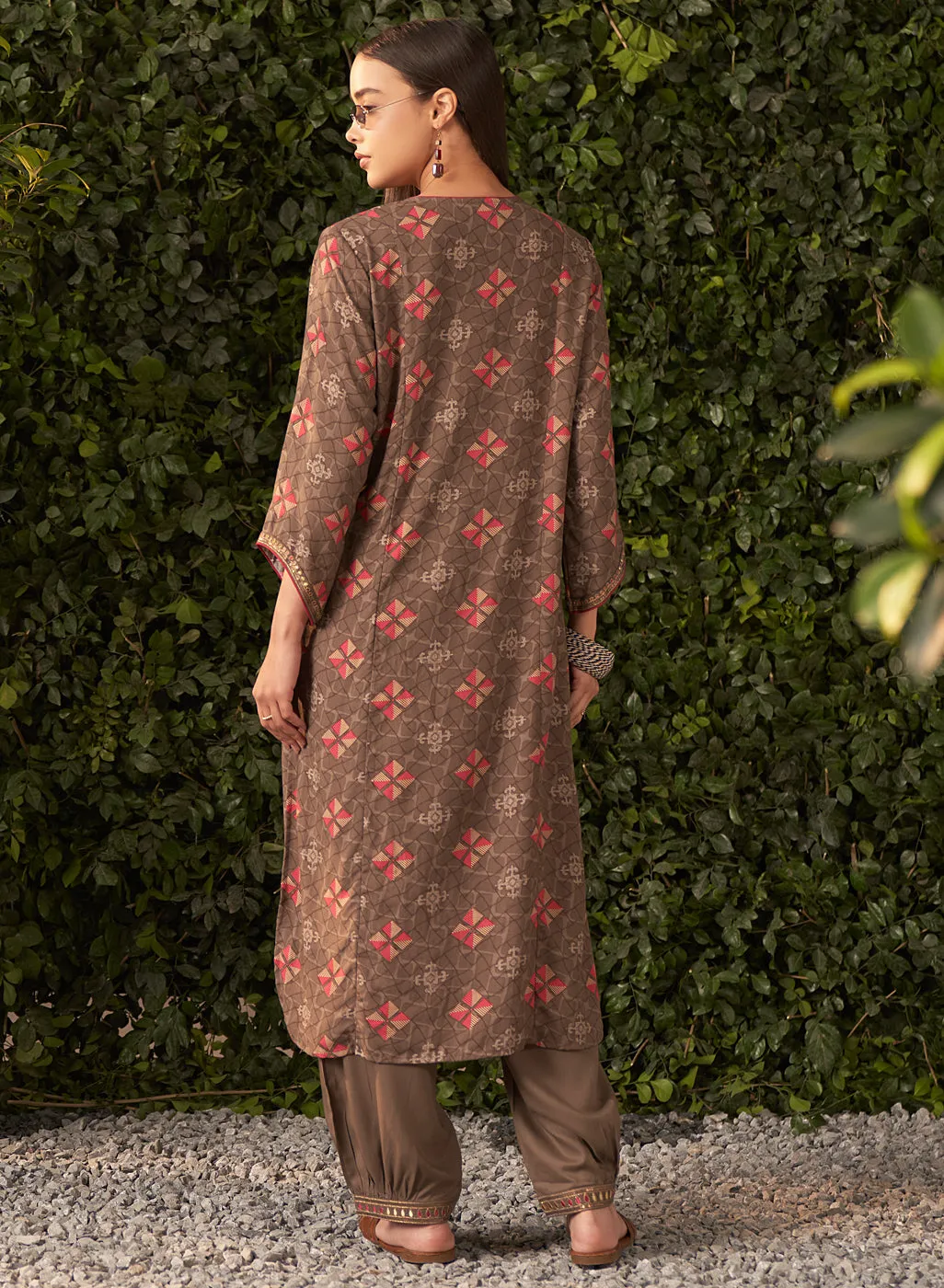 Prisha Brown Printed Rayon Salwar Kurta Set with Dupatta