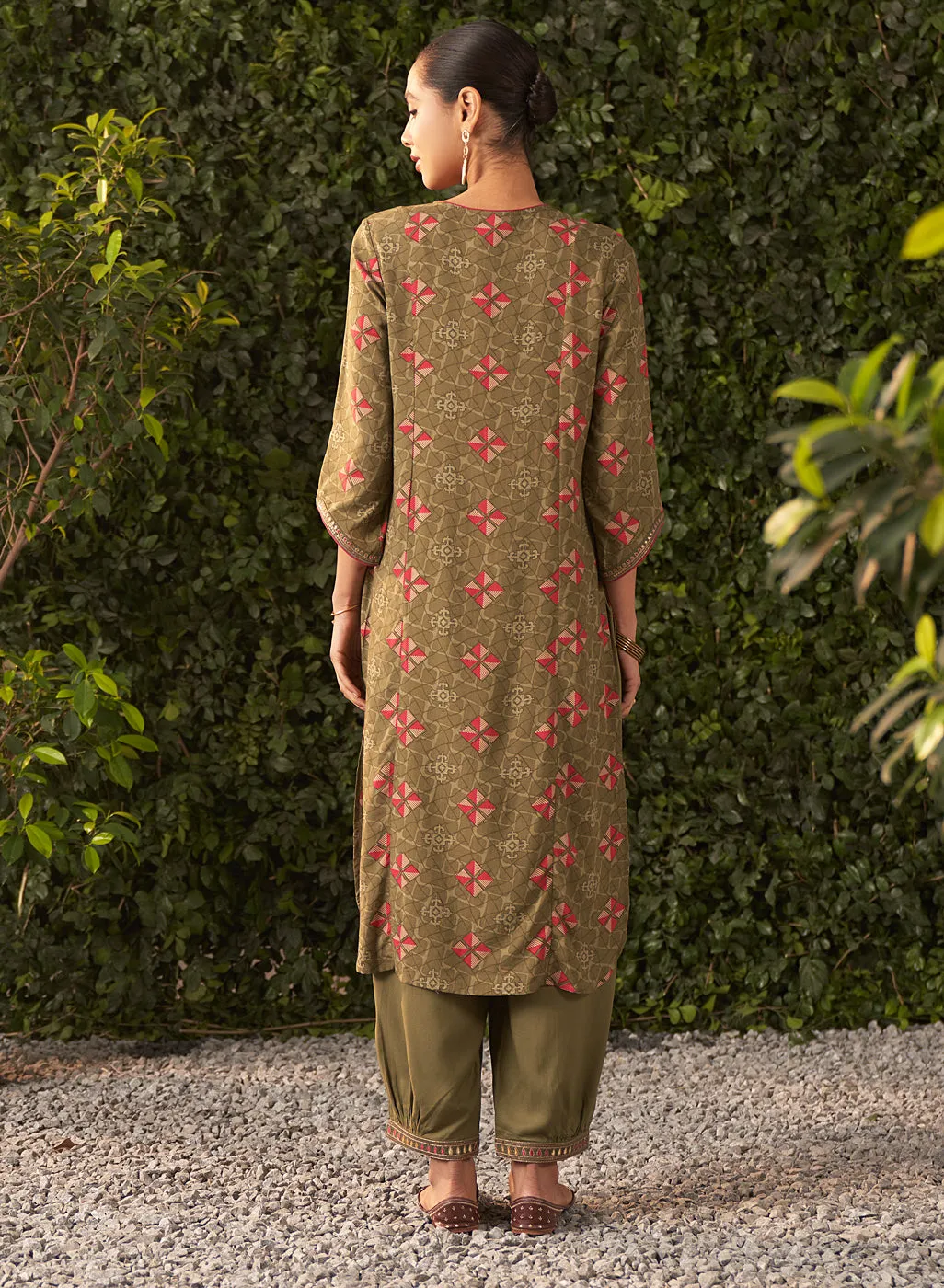 Prisha Moss Green Printed Rayon Salwar Kurta Set with Dupatta