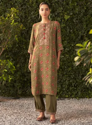 Prisha Moss Green Printed Rayon Salwar Kurta Set with Dupatta