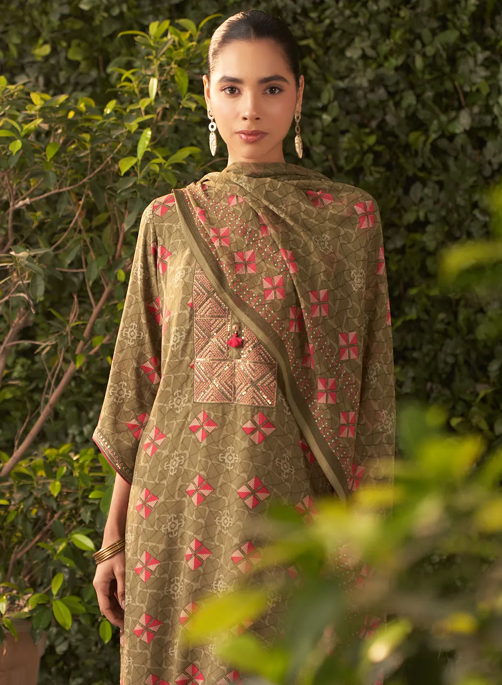 Prisha Moss Green Printed Rayon Salwar Kurta Set with Dupatta