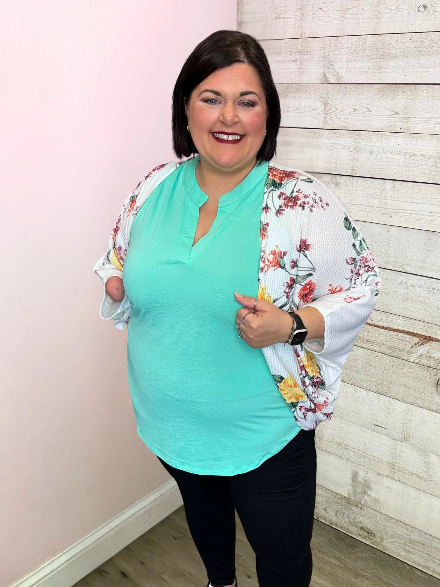 "Floral Comfort" Pink/Yellow Floral Kimono Cardigan