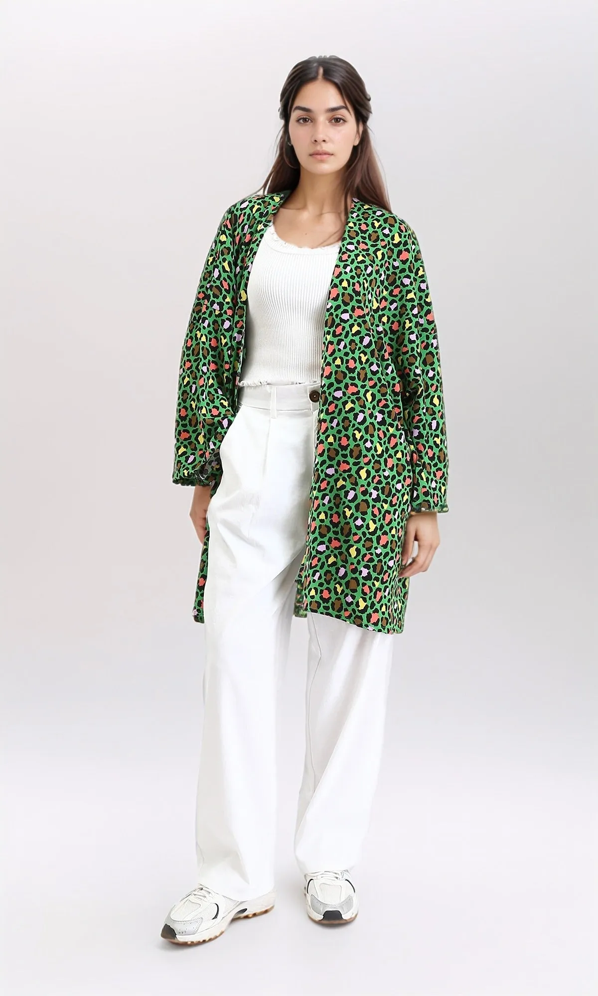 R210710 - Leopard Long Sleeves Colorful Cardigan - Green